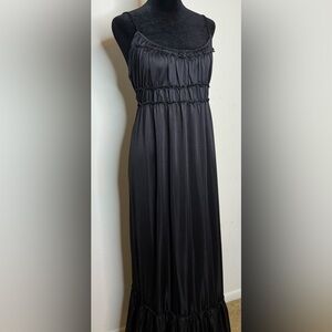 Maggy London Goth Black sateen maxi slip dress ruched empire waist size 8 EUC